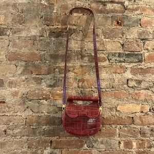 Staud Red Leather Croc Effect Mini Bag